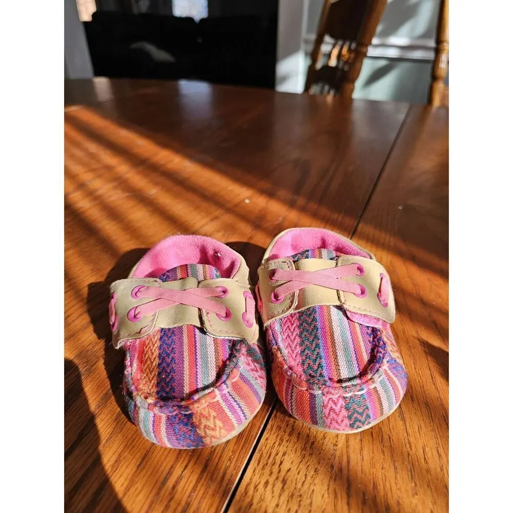 Baby Girl Baby Buckers Twister Moccasin Mocs Pink Serape Size‎ 4 (9-12 Months)